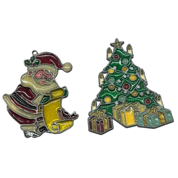 Vintage Handcrafted Metal & Resin Christmas Ornaments Santa & Tree Set READ - Picture 1 of 7
